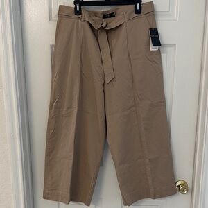 Lauren Ralph Lauren Tan Tie-Waist Wide Leg Cropped Pants